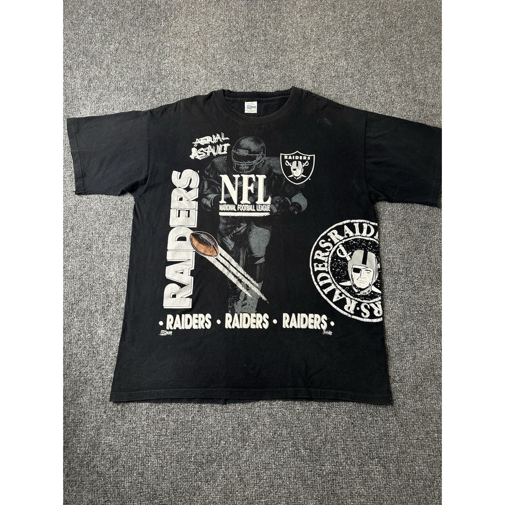 Mens 90s Oakland Raiders Salem Aerial Assault Football T Shirt, Size XL